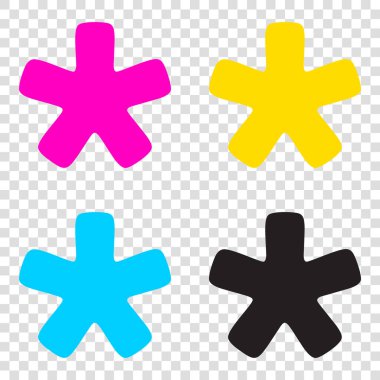 Yıldız yıldız işareti. CMYK simgeleri şeffaf arka plan. Deniz mavisi, 