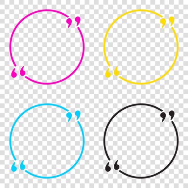 Metin tırnak işareti. CMYK simgeleri şeffaf arka plan. Camgöbeği, mag