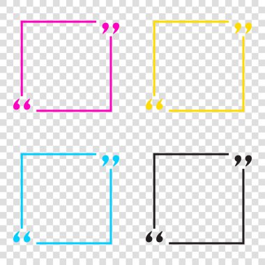 Metin tırnak işareti. CMYK simgeleri şeffaf arka plan. Camgöbeği, mag