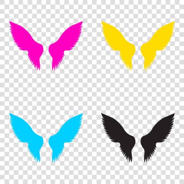 Kanatları illüstrasyon işareti. CMYK simgeleri şeffaf arka plan. C