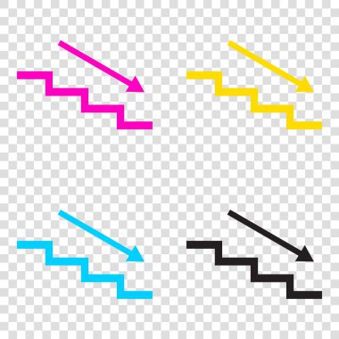 Ok ile merdiven aşağı. CMYK simgeleri şeffaf arka plan. CyA