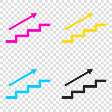 Merdiven ok ile. CMYK simgeleri şeffaf arka plan. Camgöbeği, ma