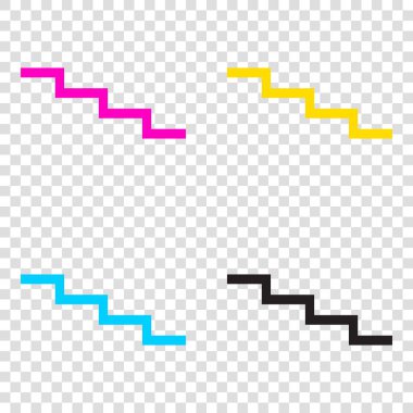 Merdiven işareti aşağı. CMYK simgeleri şeffaf arka plan. Camgöbeği, mag