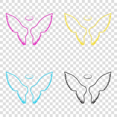 Kanatları illüstrasyon işareti. CMYK simgeleri şeffaf arka plan. C