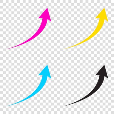 Ok işareti büyüyen. CMYK simgeleri şeffaf arka plan. Deniz mavisi, 