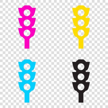 Trafik ışığı işareti. CMYK simgeleri şeffaf arka plan. Deniz mavisi, 