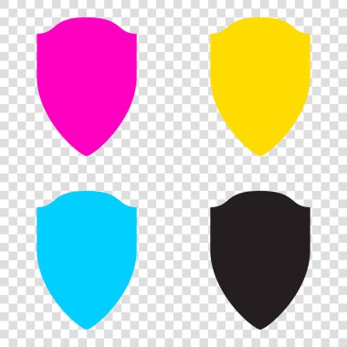 Kalkan işareti illüstrasyon. CMYK simgeleri şeffaf arka plan üzerinde. 