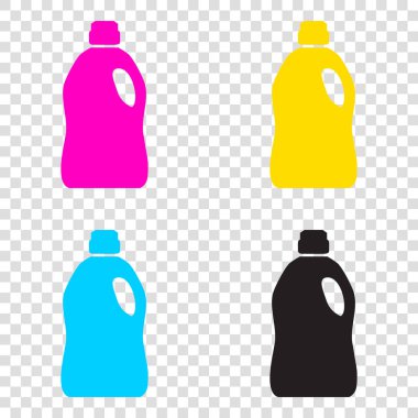 Temizlik için plastik şişe. CMYK simgeleri şeffaf adam