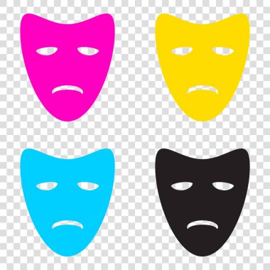 Trajedi Tiyatro maskeleri. CMYK simgeleri şeffaf arka plan üzerinde. 