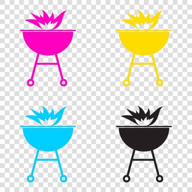 Yangın işareti ile Barbekü. CMYK simgeleri şeffaf arka plan. C