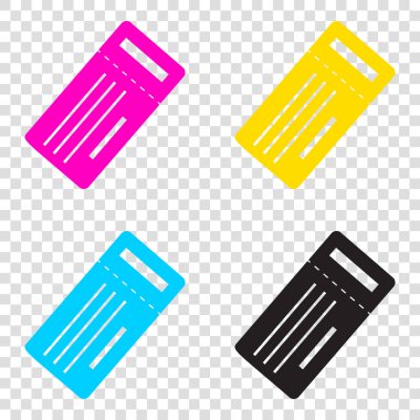 Bilet basit kayıt. CMYK simgeleri şeffaf arka plan. Deniz mavisi, 