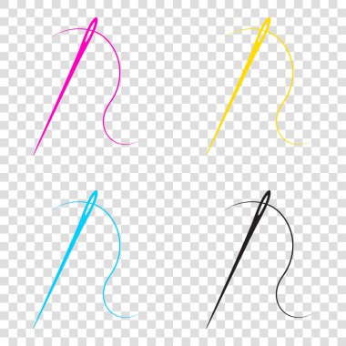 İş parçacığıyla iğne. Dikiş iğnesi, iğne dikiş için. CMYK simgeler