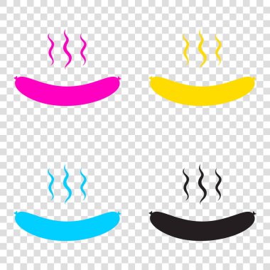 Sosis basit kayıt. CMYK simgeleri şeffaf arka plan. Deniz mavisi,