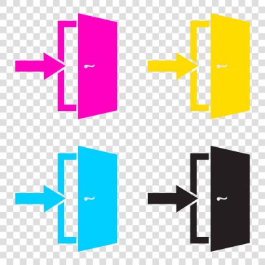 Çıkış işareti kapı. CMYK simgeleri şeffaf arka plan. Camgöbeği, mage