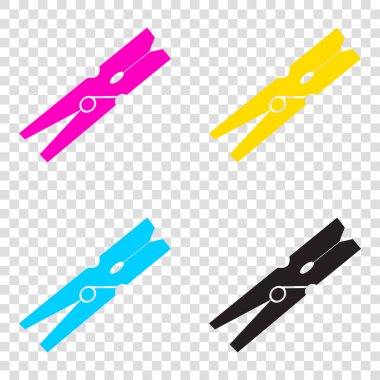 Giysi peg işareti. CMYK simgeleri şeffaf arka plan. Camgöbeği, ma