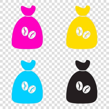 Kahve çanta simgesi. Kahve çanta vektör. Kahve çanta kutsal kişilerin resmi düğme. CMYK