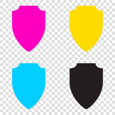 Kalkan işareti illüstrasyon. CMYK simgeleri şeffaf arka plan üzerinde. 