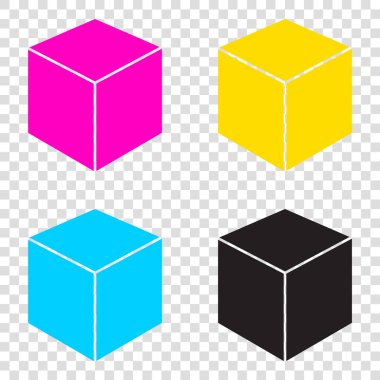 Küp işareti illüstrasyon. CMYK simgeleri şeffaf arka plan. Cy