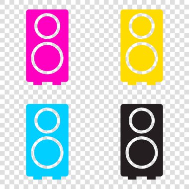 Hoparlör illüstrasyon işareti. CMYK simgeleri şeffaf arka plan üzerinde.