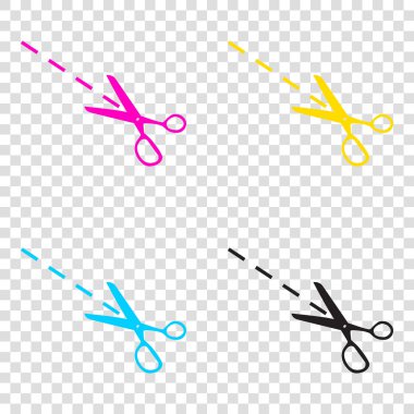 Makas illüstrasyon işareti. CMYK simgeleri şeffaf arka plan üzerinde