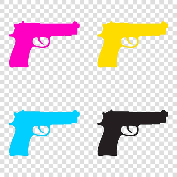 Illustrazione del segno della pistola. Icone CMYK su sfondo trasparente. Cya — Vettoriale Stock