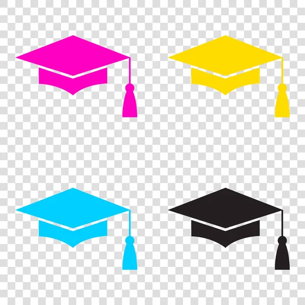 Tablero de mortero o casquillo de graduación, símbolo de educación. iconos CMYK en — Vector de stock