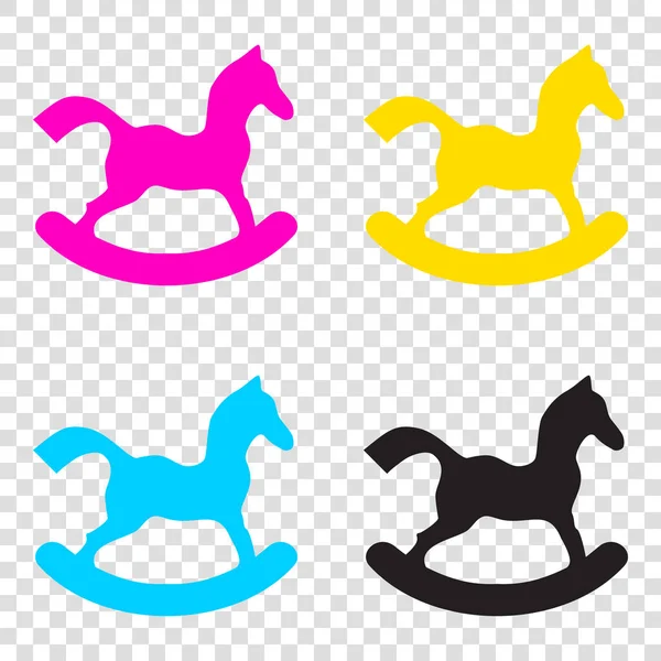 Paard speelgoed teken. CMYK-pictogrammen op transparante achtergrond. Cyaan, mage — Stockvector