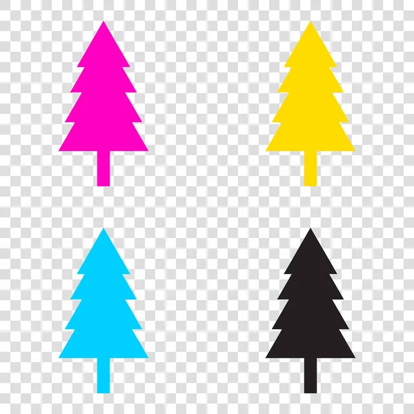 Segno dell'albero di Capodanno. Icone CMYK su sfondo trasparente. Ciano , — Vettoriale Stock