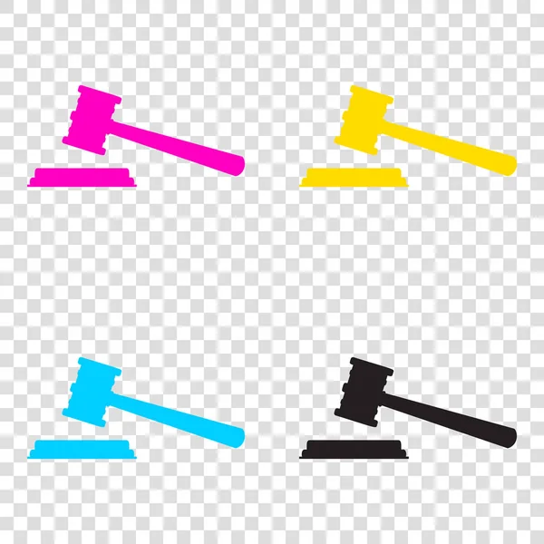 Gerechtigkeitshammer. cmyk-Symbole auf transparentem Hintergrund. Cyan, — Stockvektor
