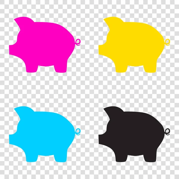 Schweine-Geld-Bank-Zeichen. cmyk-Symbole auf transparentem Hintergrund. Cyan, — Stockvektor