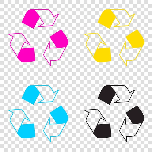 Recycle logotyp koncept. CMYK-ikoner på transparent bakgrund. Cyan — Stock vektor