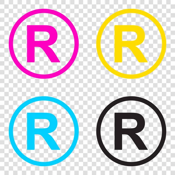 Signo de marca registrada. Iconos CMYK sobre fondo transparente . — Vector de stock