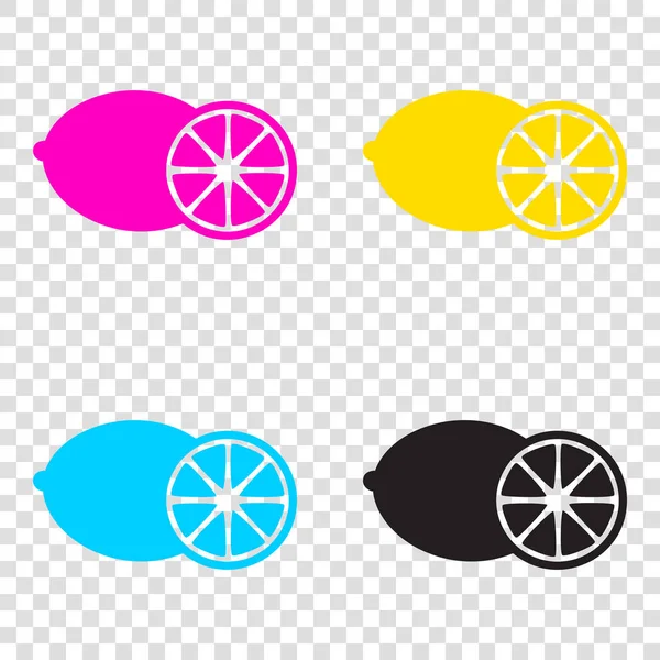 Fruits lemon sign. CMYK icons on transparent background. Cyan, m — Stock Vector