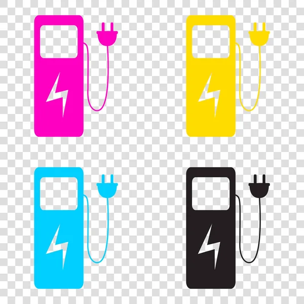 Borne de recharge de voiture électrique signe. icônes CMJN sur ba transparent — Image vectorielle
