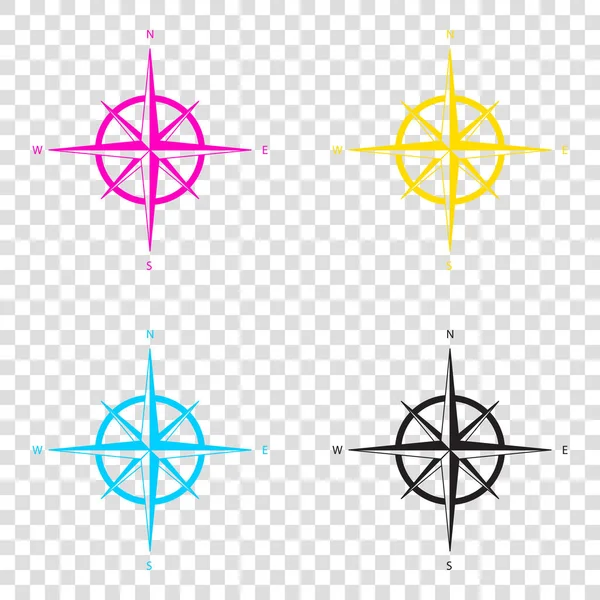 Windroos teken. CMYK-pictogrammen op transparante achtergrond. Cyaan, mage — Stockvector