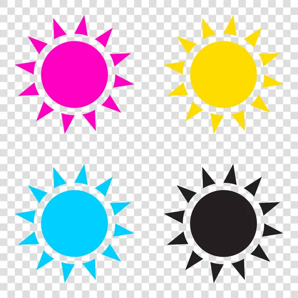Güneş illüstrasyon işareti. CMYK simgeleri şeffaf arka plan. CyA