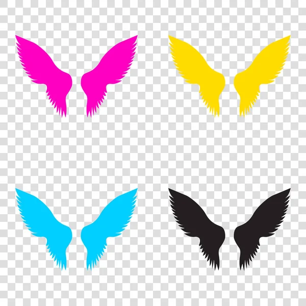 Wings sign illustration. CMYK icons on transparent background. C — Stock Vector