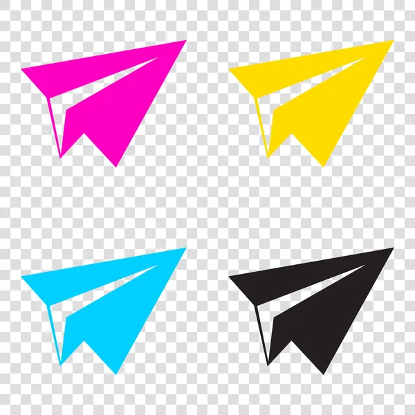 Kağıt Uçak işareti. CMYK simgeleri şeffaf arka plan. Deniz mavisi,