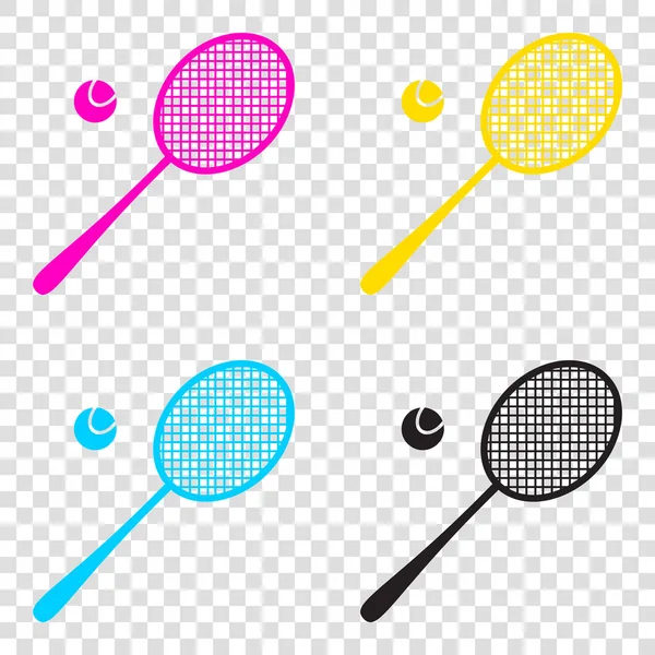Tennis racquet sign. CMYK icons on transparent background. Cyan, — Stock Vector