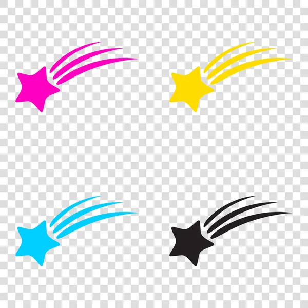 Shooting star jel. CMYK ikonok-ra átlátszó háttér. Cián, — Stock Vector