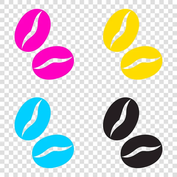 Kahve çekirdekleri işareti. CMYK simgeleri şeffaf arka plan. Camgöbeği, m