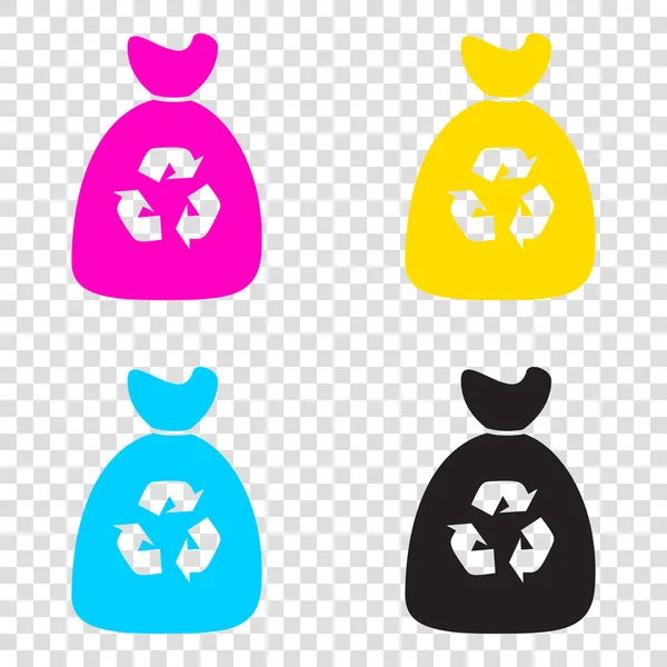 Icono de bolsa de basura. CMYK iconos sobre fondo transparente. Cian, mago — Vector de stock