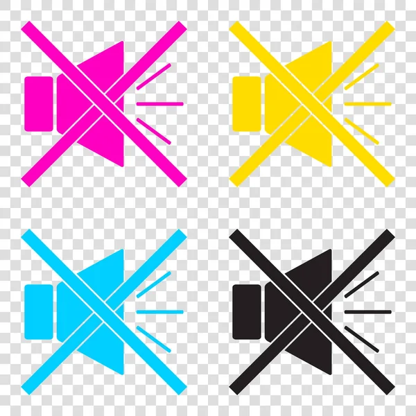Ljud tecken illustration med mute mark. CMYK-ikoner på transparen — Stock vektor