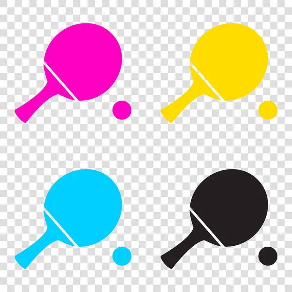 Ping pong paddle con palla. Icone CMYK su sfondo trasparente — Vettoriale Stock