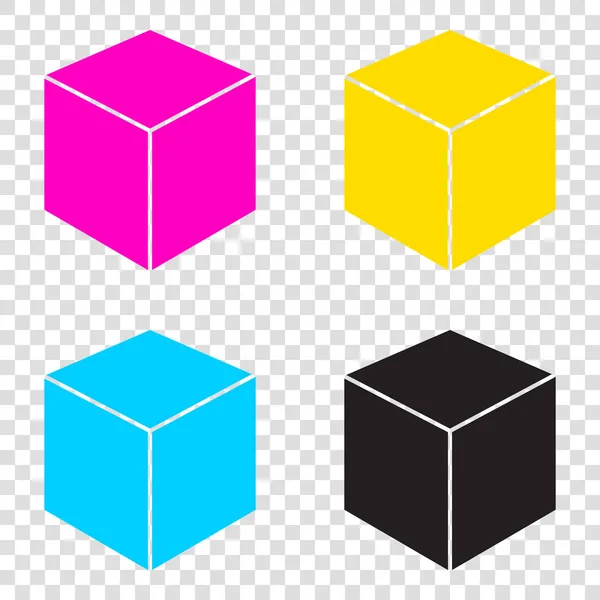 Ilustración del signo del cubo. CMYK iconos sobre fondo transparente. Cy. — Archivo Imágenes Vectoriales