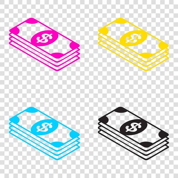 Poznámka: banka znak dolaru. CMYK ikony na průhledném pozadí. CYA — Stockový vektor