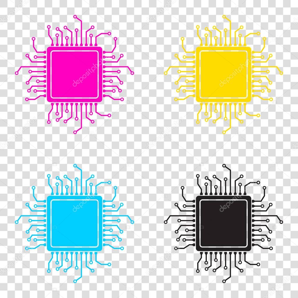 CPU Microprocessor illustration. CMYK icons on transparent backg