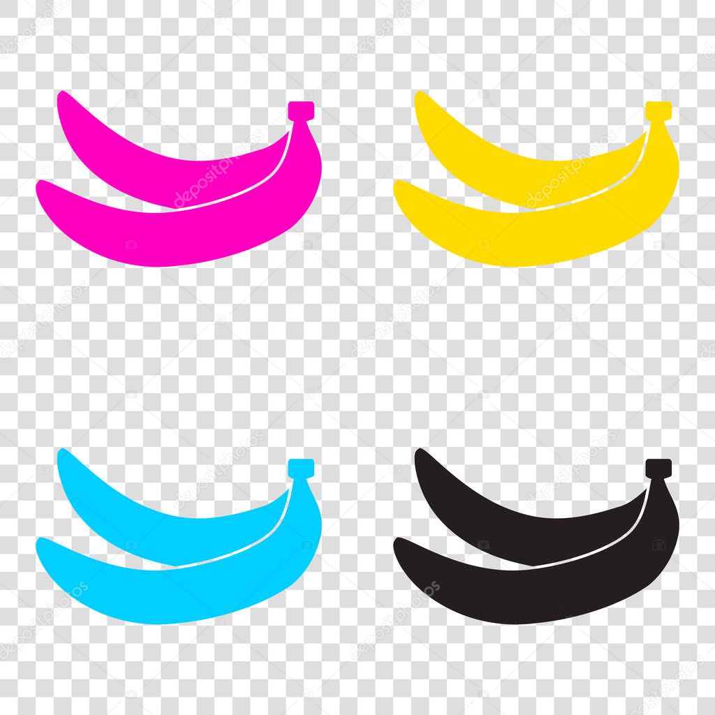 Banana simple sign. CMYK icons on transparent background. Cyan, 