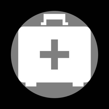 Tıbbi ilk yardım kutusu işareti. Siyah b gri daire içinde beyaz simgesi