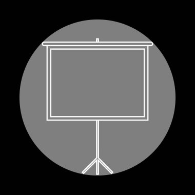 Boş projeksiyon perdesi. Siyah arka gri daire içinde beyaz simgesi